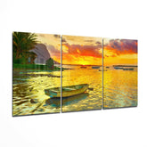 Sunset and Boat Glass Wall Art.
